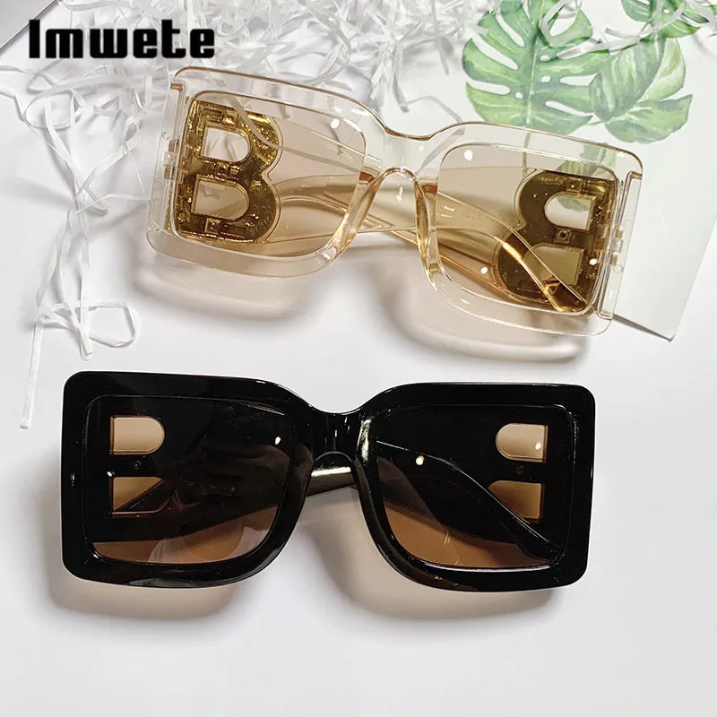 Oversized Square Sunglasses Women Retro Black Gradient Sun Glasses for Men